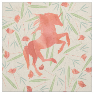 Coral Salmon Unicorn Pattern Fabric
