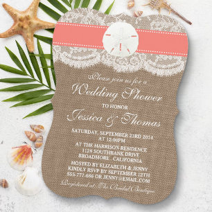 Coral Sand Dollar Beach Wedding Shower Invitation