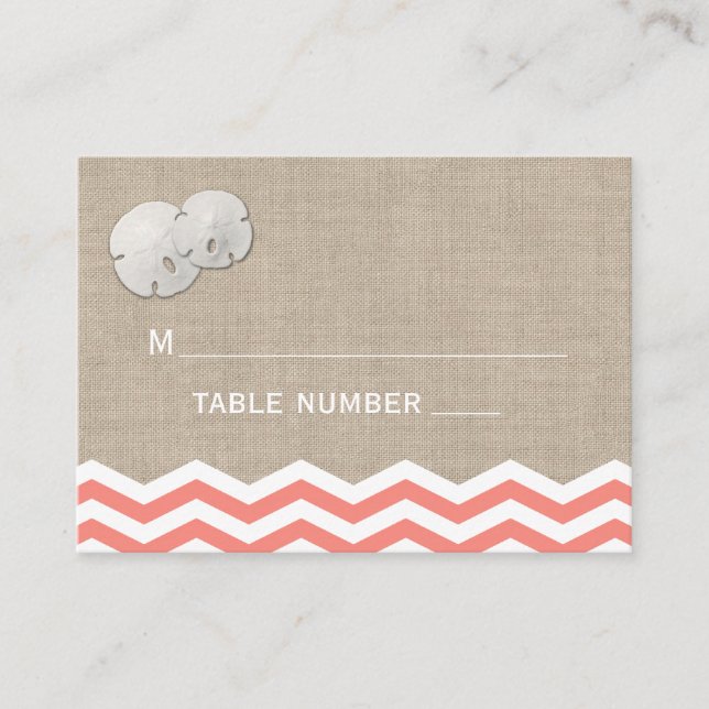 Coral Sand Dollar Chevron Place Card (Front)