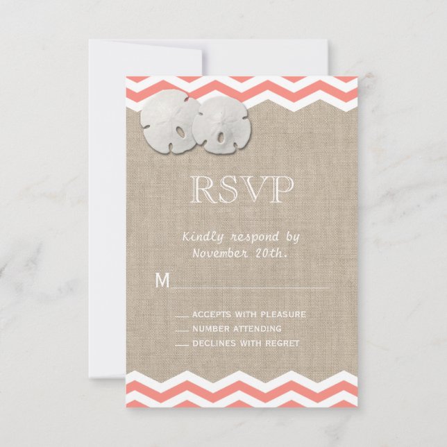 Coral Sand Dollar & Chevron RSVP (Back)