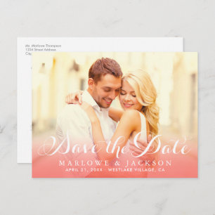 Coral Script Overlay Photo Save the Date Announcement Postcard