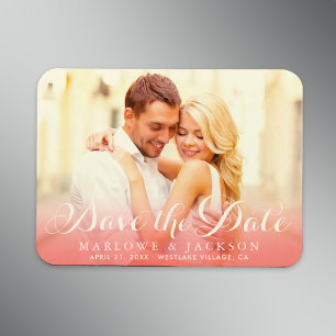 Coral Script Overlay Photo Save the Date Ivory Magnet