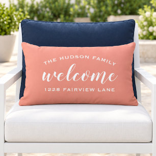 Coral Script Welcome Monogram Porch Lumbar Cushion