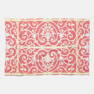 Coral scrollwork pattern tea towel