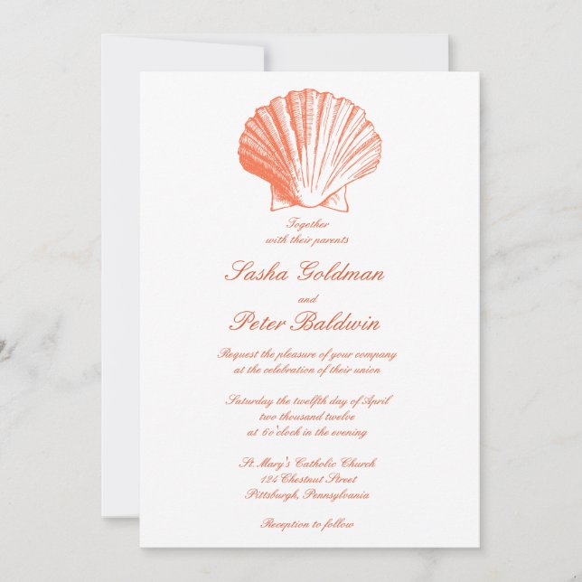 Coral Sea Shells Wedding Invitation (Front)