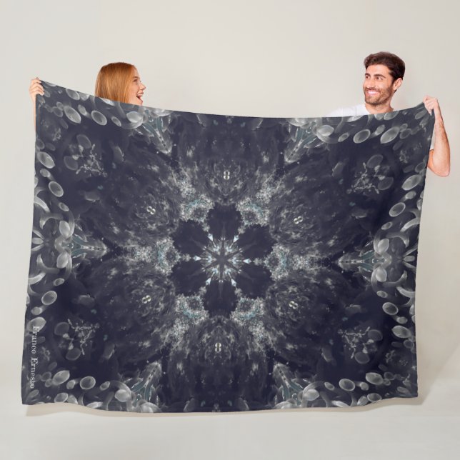 Coral Sea Star Mandala Black Grey Purple Hues Fleece Blanket (In Situ)