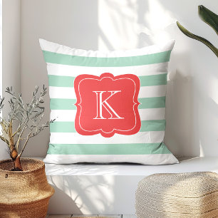 Coral & Seafoam Custom Monogrammed   Throw Pillow