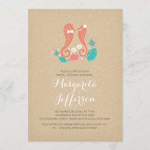 coral seahorse couple cute bridal shower invite