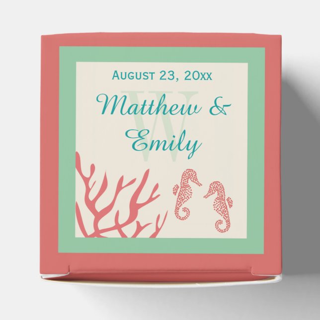 Coral Seahorse Destination Wedding Favour Boxes (Top)
