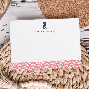 Coral   Seahorse Personalized Stationery Flat Card