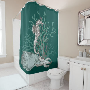 Coral Seahorse Starfish YOU CHOOSE BG COLOR Shower Curtain
