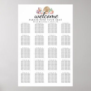 Coral & Seashell beach Wedding Seating Poster
