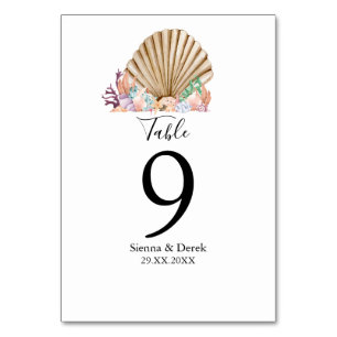 Coral & Seashell beach Wedding Table Number