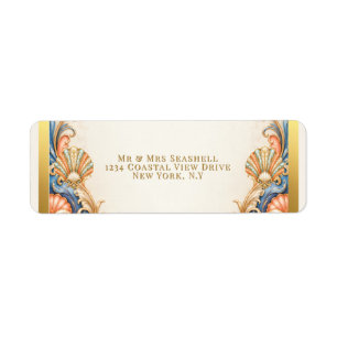 Coral seashell wedding rsvp vintage return address label