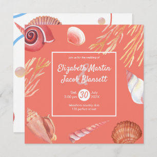 Coral & Seashells Beach All in One Wedding Invitation
