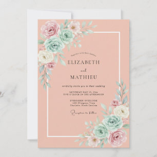 Coral Serene Spring Floral Wedding Invitation