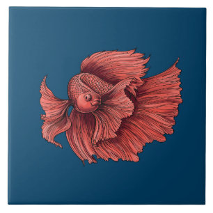 Coral Siamese fighting fish Ceramic Tile