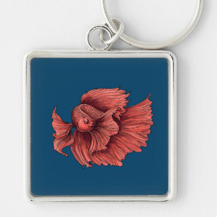 Coral Siamese fighting fish Key Ring