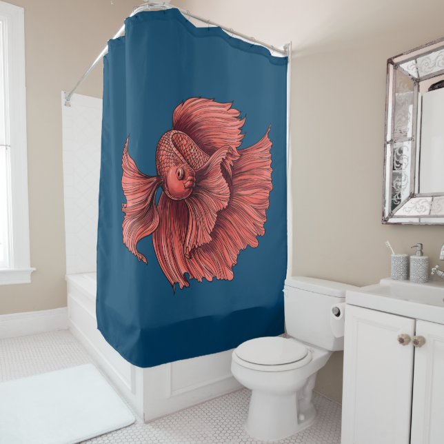 Coral Siamese fighting fish Shower Curtain (In Situ)