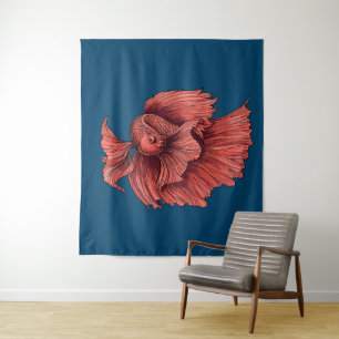 Coral Siamese fighting fish Tapestry