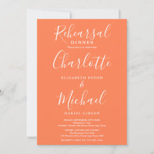 Coral Signature Script Rehearsal Dinner Invitation