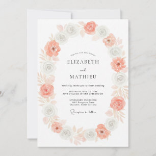 Coral Silver Bloom Wedding Invitation