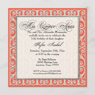 Coral & Silver, Diamonds & Lace, Mis Quince Anos Invitation
