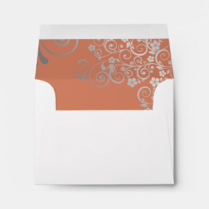 Coral & Silver Lace Inside White Wedding RSVP Envelope