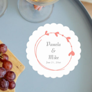 Coral Simple Heart Wreath Wedding Paper Coaster