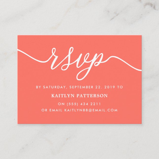 Coral Simple Script RSVP Enclosure Card (Front)
