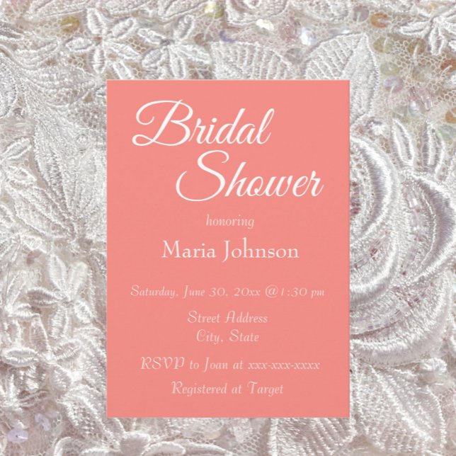 Coral Simple Style Bridal Shower Invitation (In Situ Wedding)