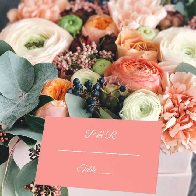Coral Simple Stylised Script Wedding Place Card (In Situ Wedding)