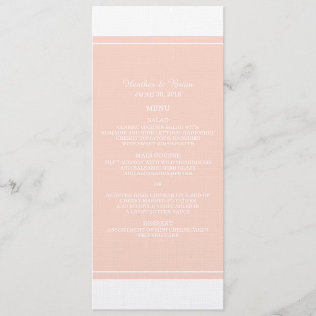 Coral Simply Elegant Wedding Menu (Front)