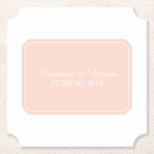 Coral Simply Elegant Wedding Paper Coaster (Front)