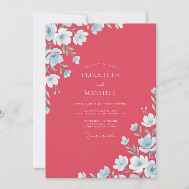Coral Sky Anemone Wedding Invitation (Front)