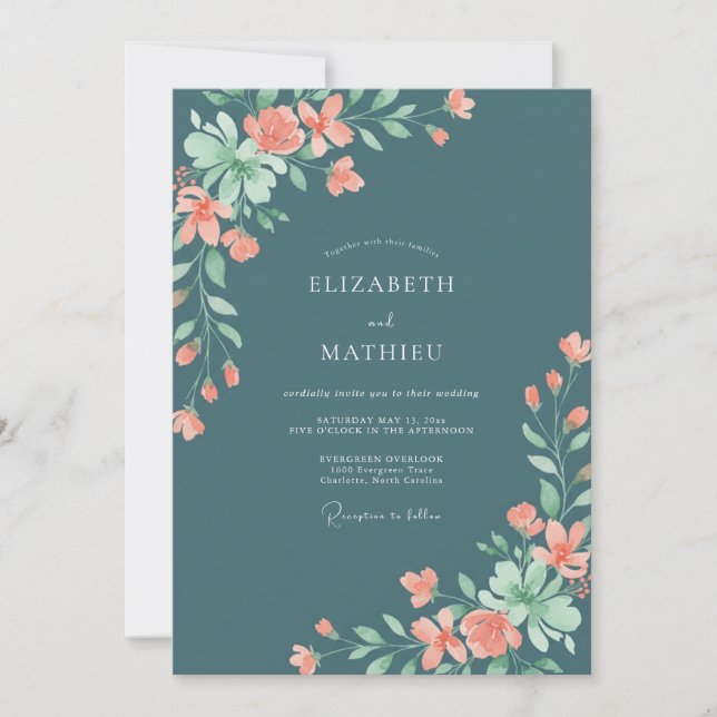 Coral Slate Vine Wedding Invitation (Front)