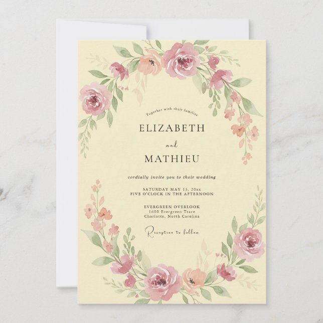 Coral Soft Botanical Romance Wedding Invitation (Front)