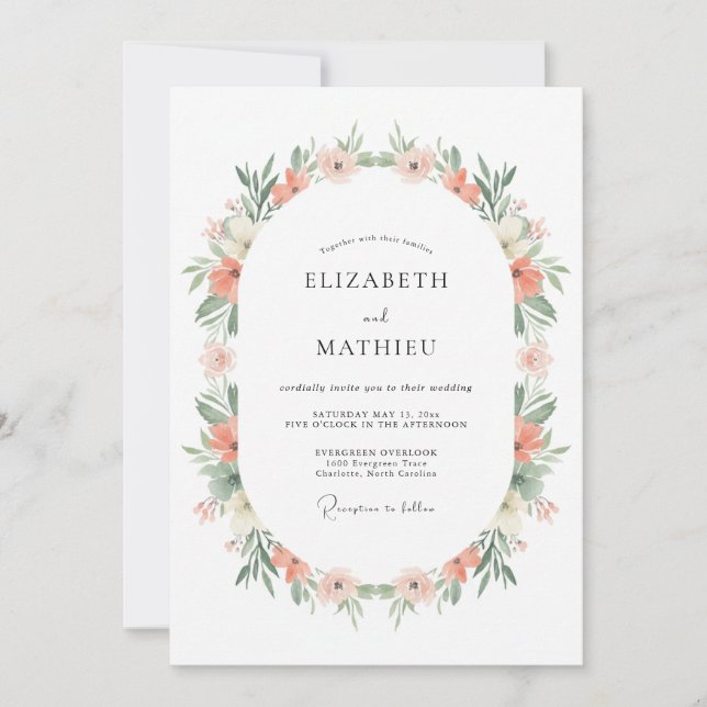 Coral Soft Floral Romance Wedding Invitation (Front)