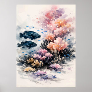 Coral Spawning Reef Watercolor Art Poster