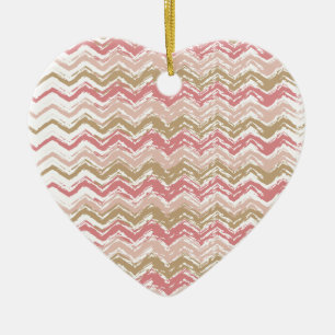 Coral Spice Scribble ZigZag Chevron Pattern Ceramic Ornament