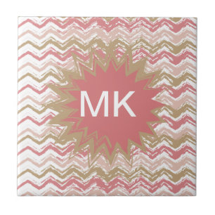 Coral Spice Scribble ZigZag Chevron Pattern Ceramic Tile