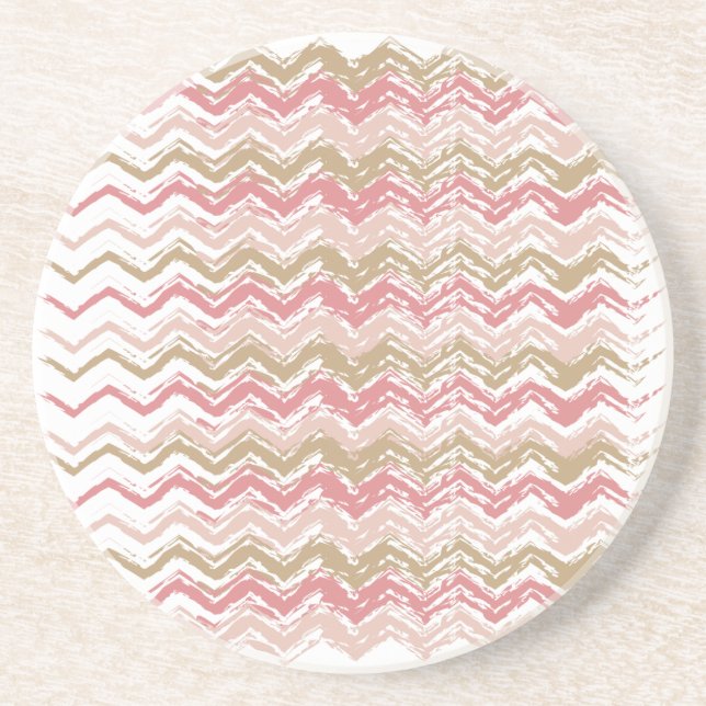 Coral Spice Scribble ZigZag Chevron Pattern Coaster (Front)
