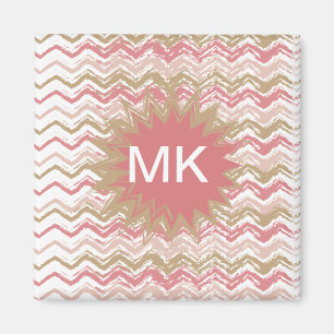 Coral Spice Scribble ZigZag Chevron Pattern Magnet