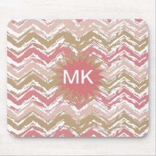 Coral Spice Scribble ZigZag Chevron Pattern Mouse Pad