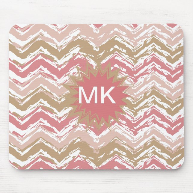 Coral Spice Scribble ZigZag Chevron Pattern Mouse Pad (Front)
