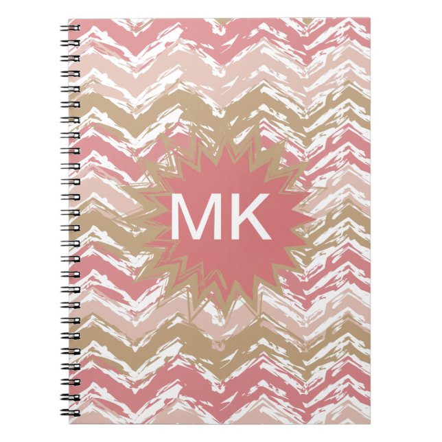 Coral Spice Scribble ZigZag Chevron Pattern Notebook (Front)