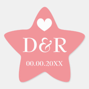 Coral star monogram beach wedding favour stickers