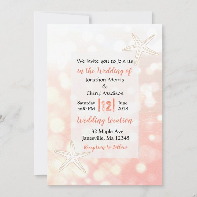 Coral Starfish Beach Wedding Invitations (Front)