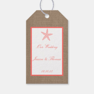 Coral Starfish Burlap Beach Wedding Collection Gift Tags