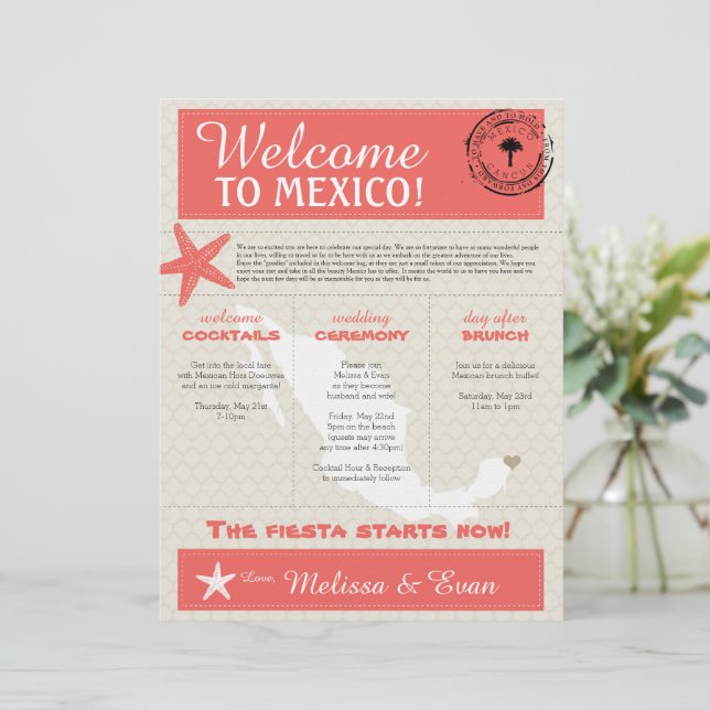 Coral Starfish Cancun Mexico Welcome Letter (Standing Front)